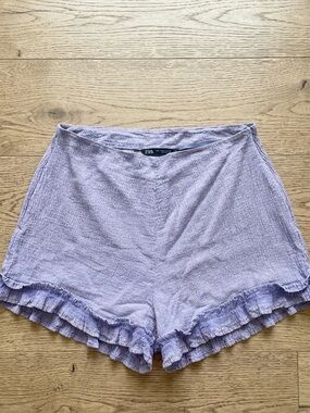 Zara Lilac Crinkle Textured Ruffle Hem Shorts NWOT M